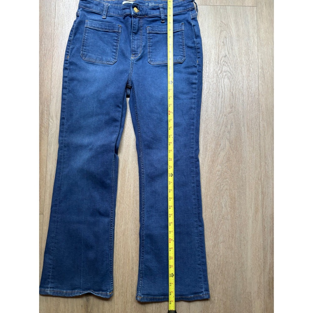 Pilcro and the Letterpress High Rise Flare Jeans Dark Wash Front Patch Pocket 31 - Picture 7 of 11
